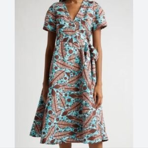 The Oula Company Leaf Print Cotton Blend Wrap Dress in Cocoa Mist ... Size Small